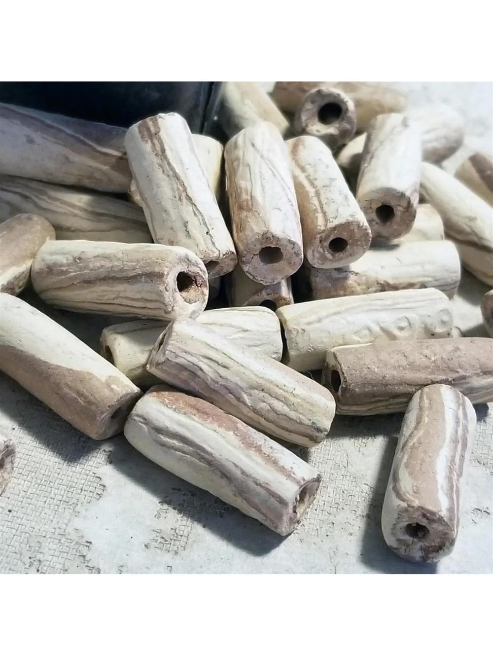 Vintage South American Terra Cotta Clay Beads Tan Red 25x10mm Round Tube 5pcs